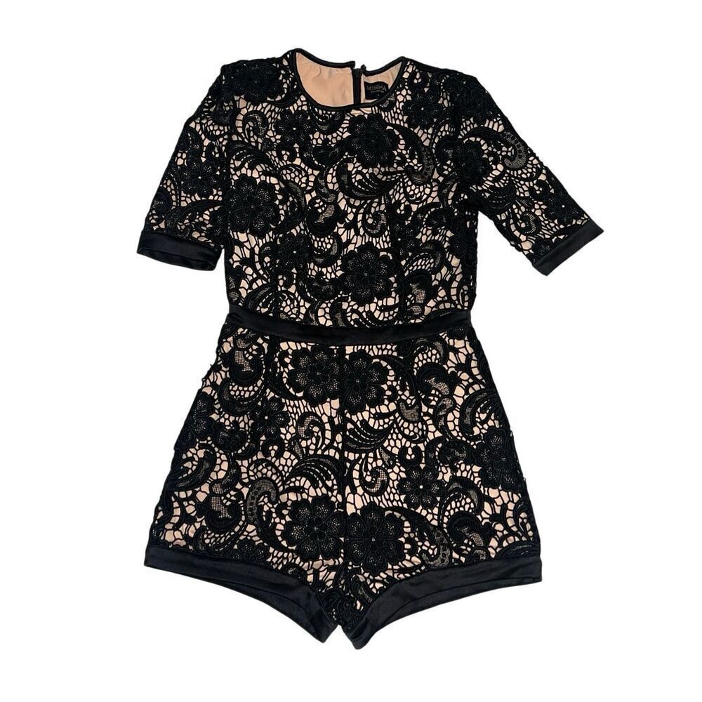Misha Collection Women's Guipure Lace Overlay Aria Short Romper Black Small